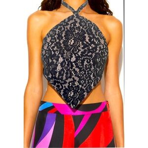 Halter Neck Silk Twill Lace Top